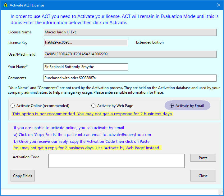 Activation by Email